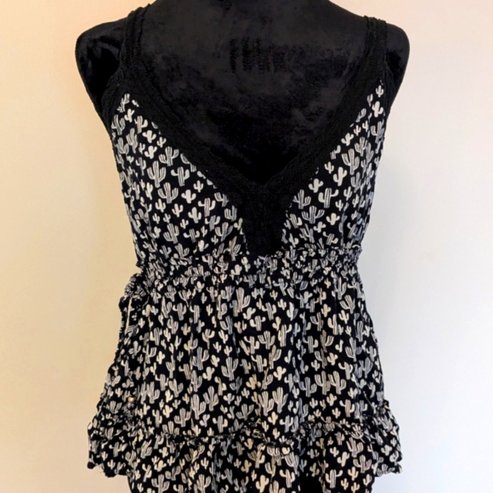 Angie Black and White Cactus Print Blouse